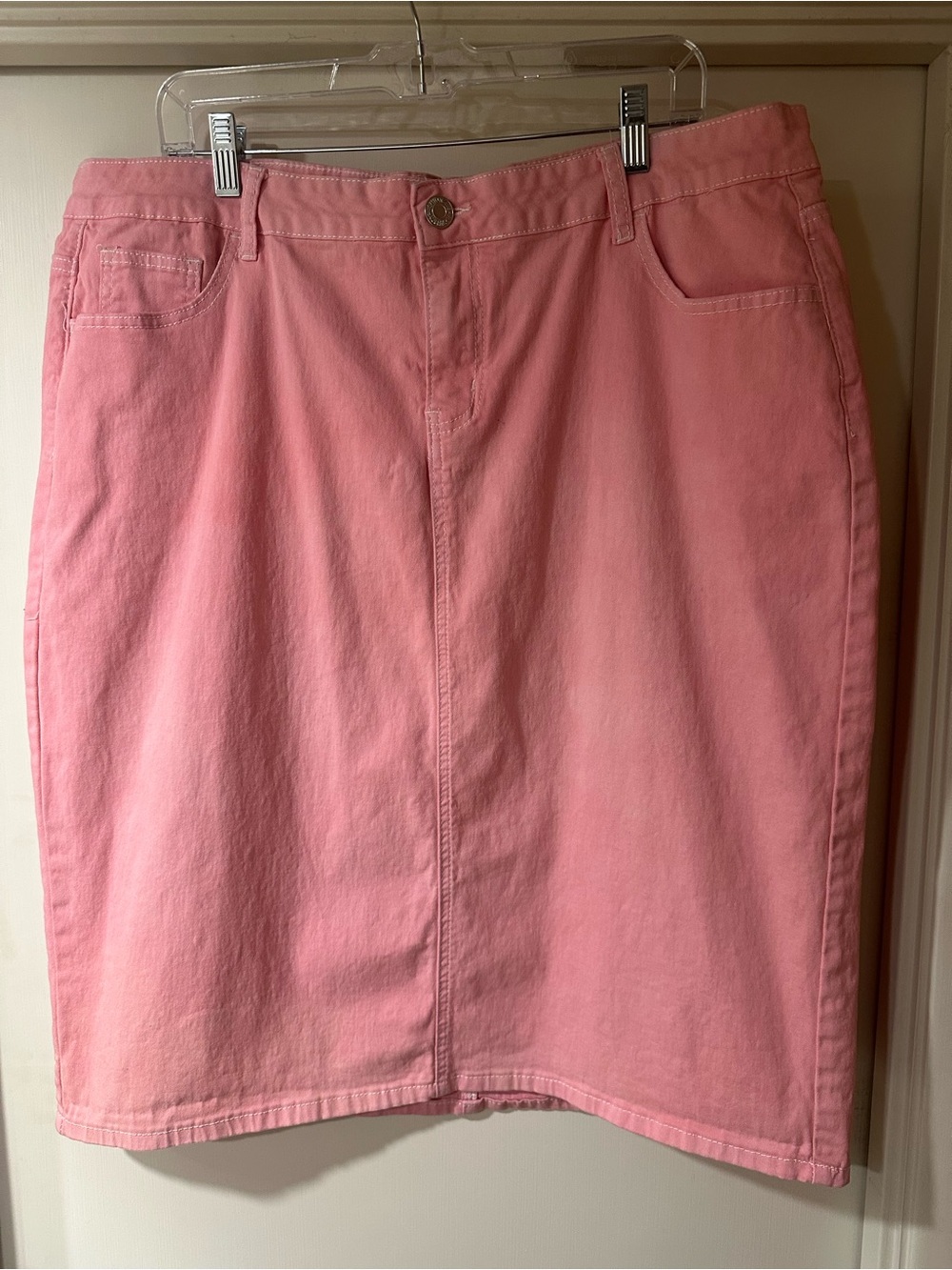 Be Girl Bubble gum Pink Midi light weight denim skirt with Front Zip